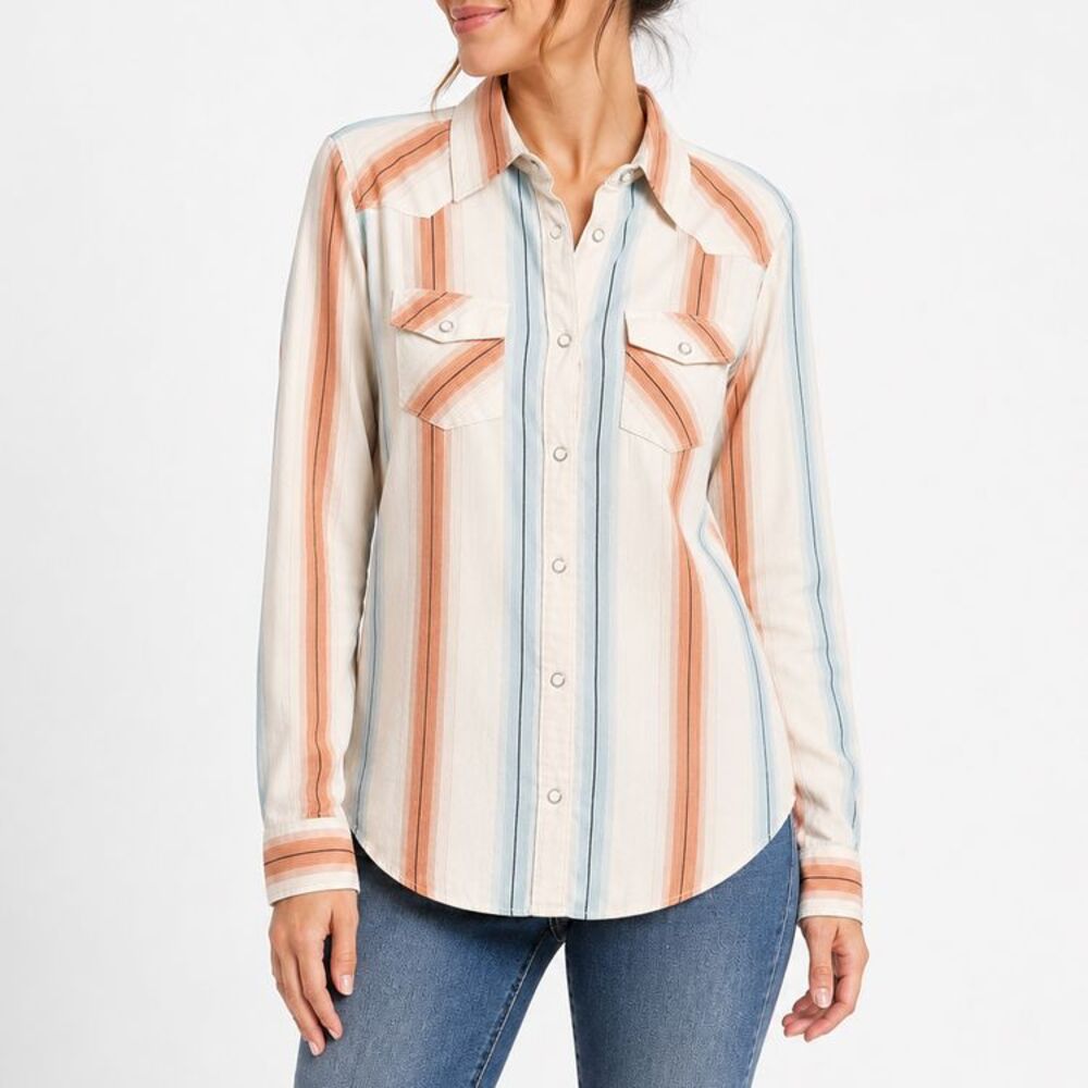 Sherry Cervi Kimes Ranch Western Snap Shirt Women's Sz S Stripe Pearl Snap Rodeo